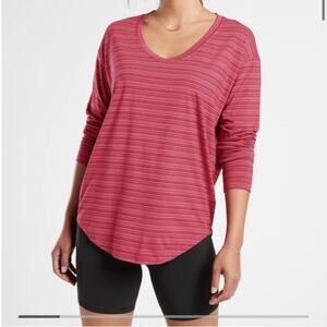 Athleta Cloudlight Stratus Striped Top #657835 Pink/Raspberry XL